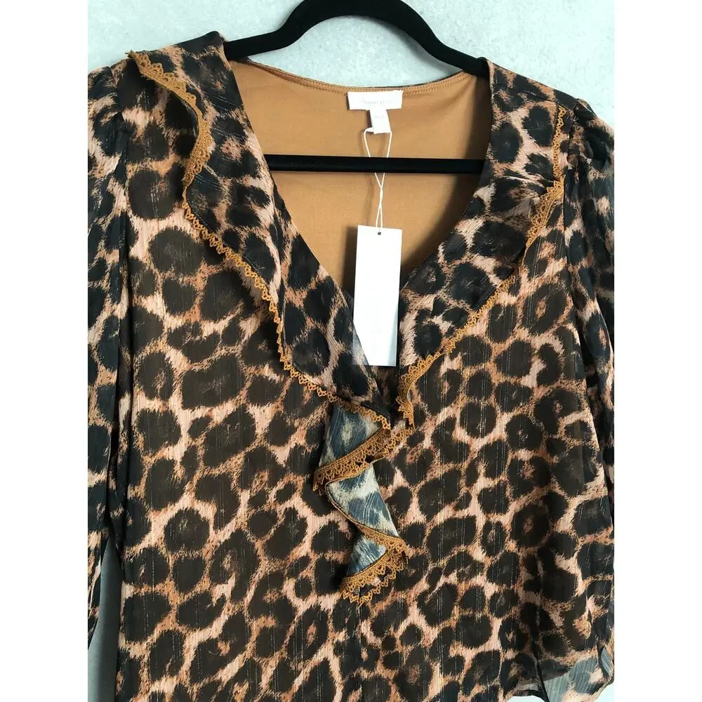 Adyson Parker Ruffle Top Animal Print Women's Medium NEW